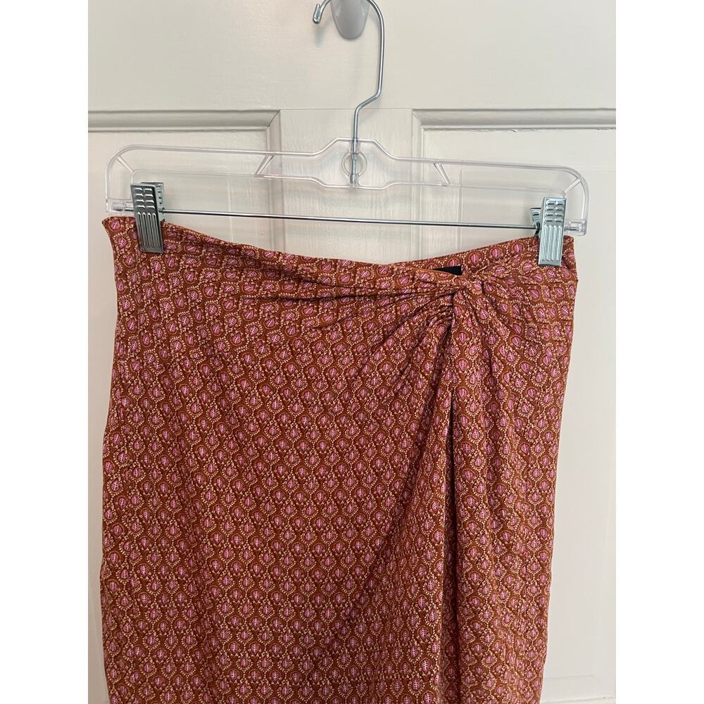 Ann Taylor Sarong Style Wrap Midi Skirt Rust Orange Print Knot Waist Women's 2P - Picture 8 of 11